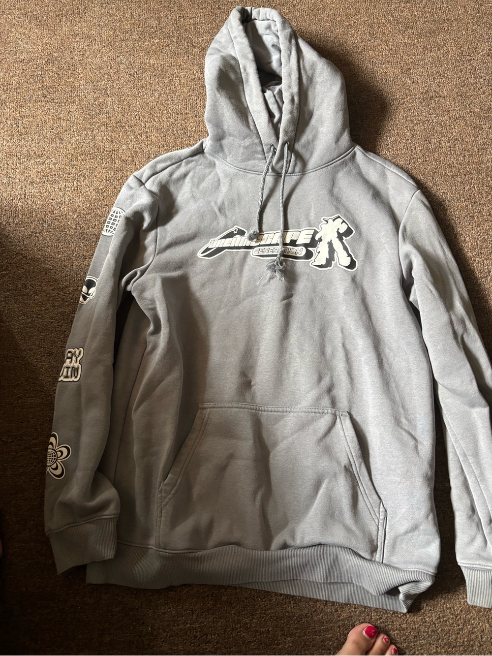 H&M Light Gray Graphic Pullover Hoodie